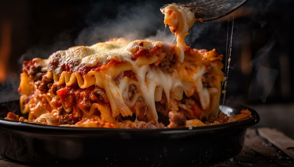 LASAGNE : Viande hachée / sauce tomate / sauce pesto / béchamel / fromage rapé