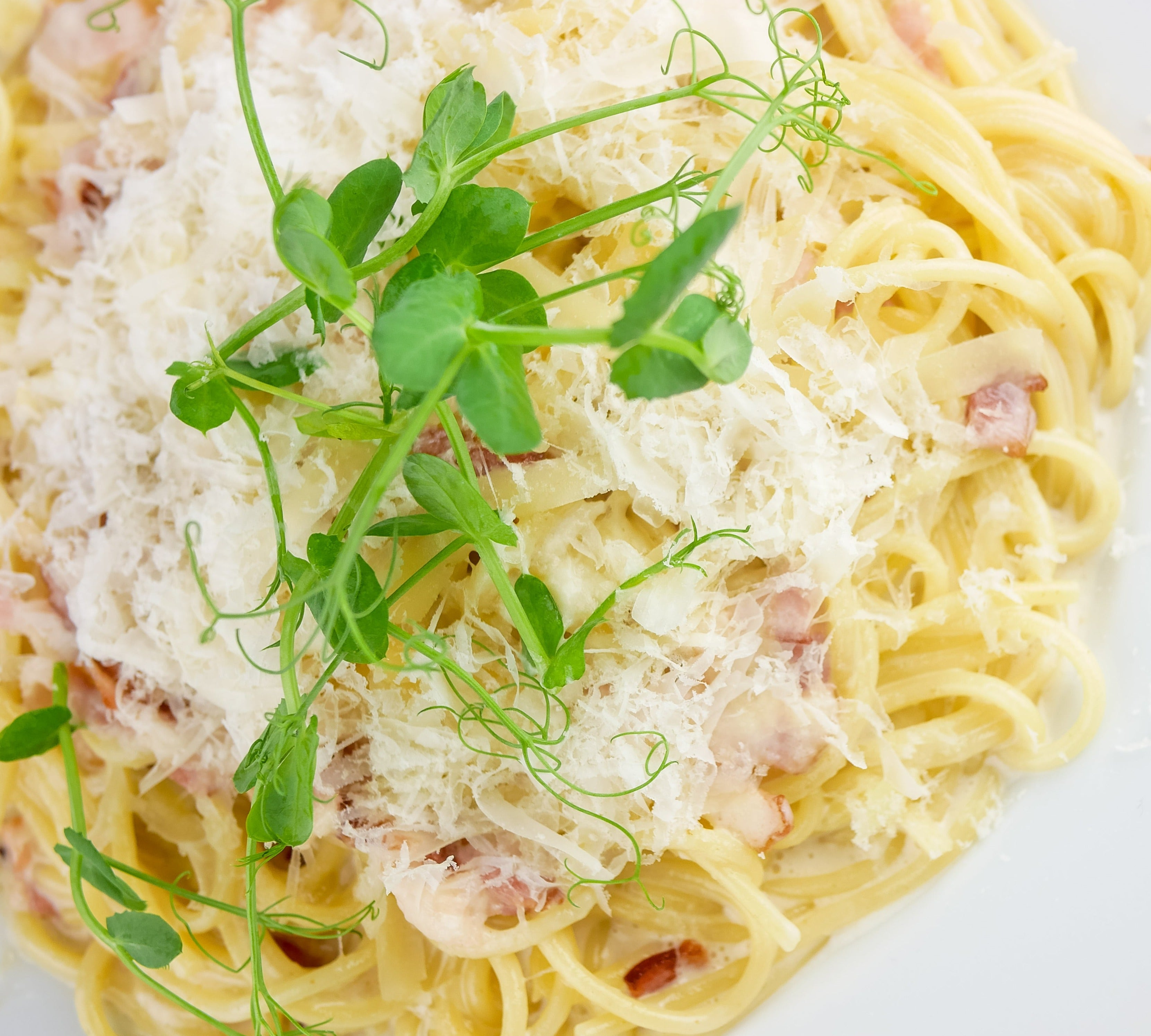CARBONARA : Lardon de dinde / crème fraîche / boursin / oignon caramélisé / pâtes pennes